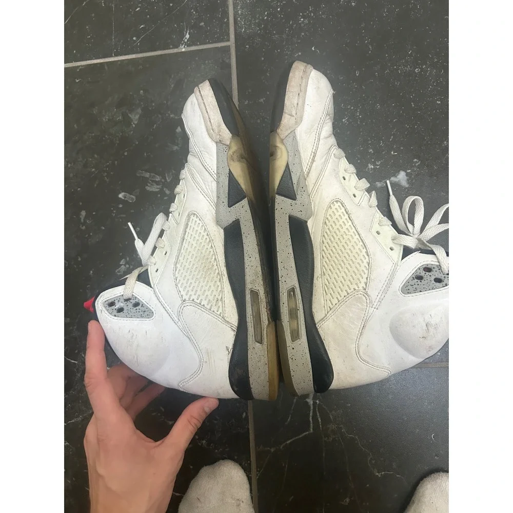 Jordan 5 Retro White Cement Mens Size 13 White Red Black 136027-104 Sneaker